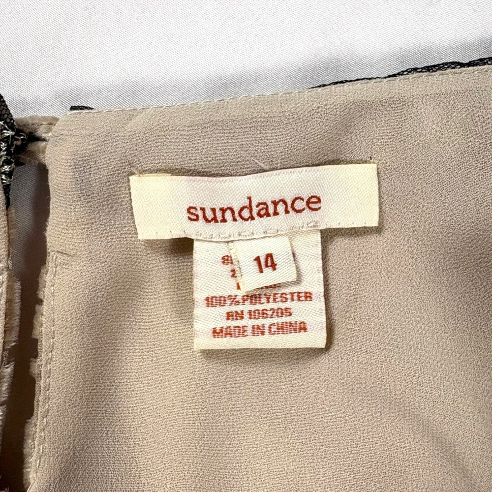 Sundance Champagne Dreams Velvet Burnout Damask Shift Dress Beaded 14 Silk Event